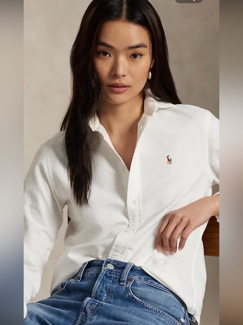 Ralph Lauren White Button-Down Shirt with Embroidered Pony